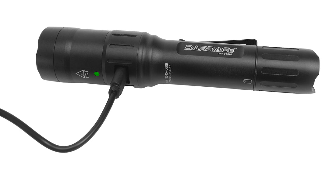 USB-568XL: BARRAGE™ USB Tactical Flashlight with Red and Green Floodlight - Black