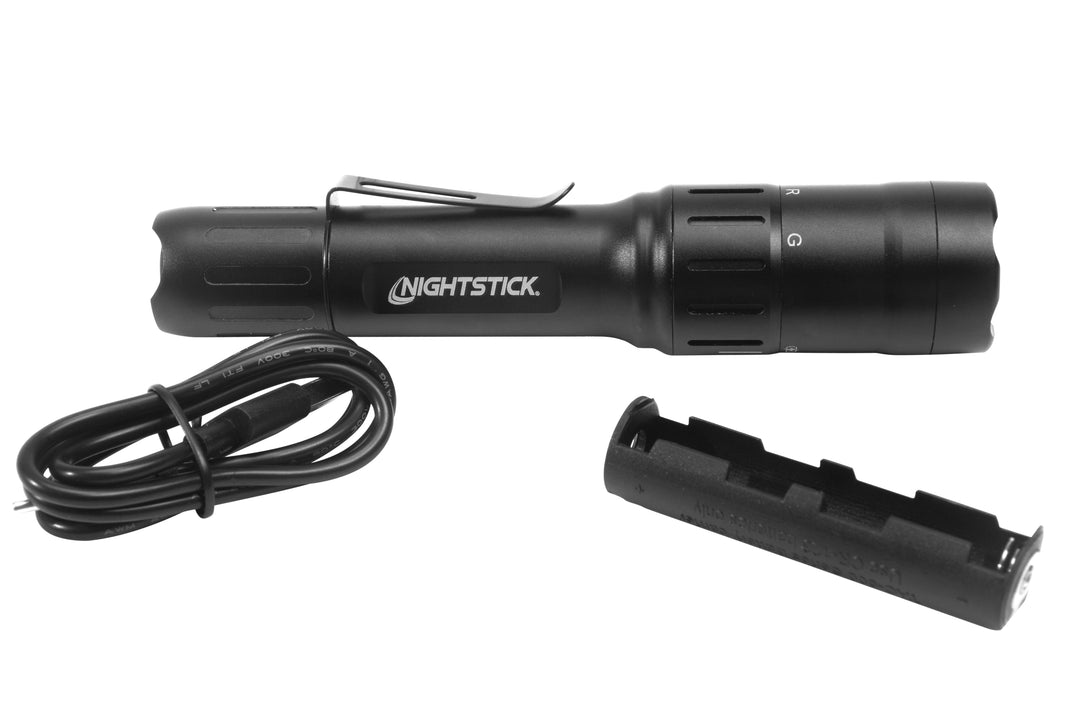 USB-568XL: BARRAGE™ USB Tactical Flashlight with Red and Green Floodlight - Black