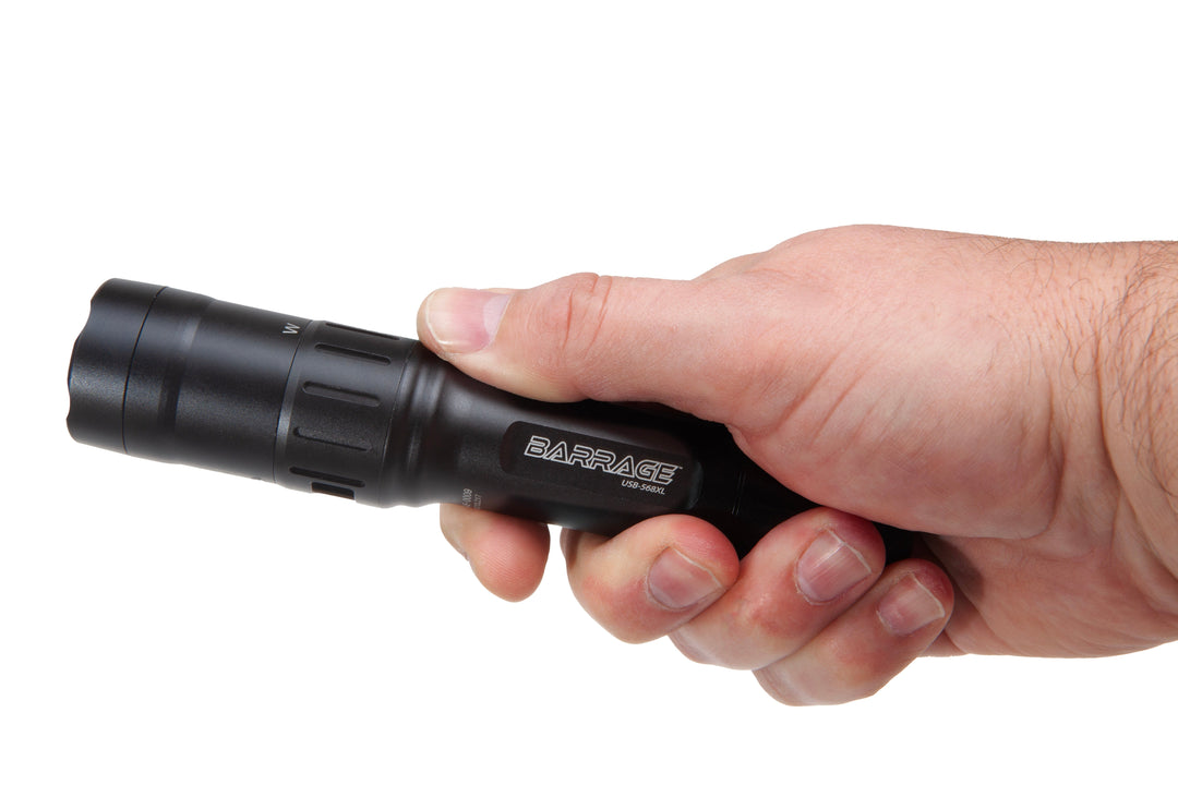 USB-568XL: BARRAGE™ USB Tactical Flashlight with Red and Green Floodlight - Black