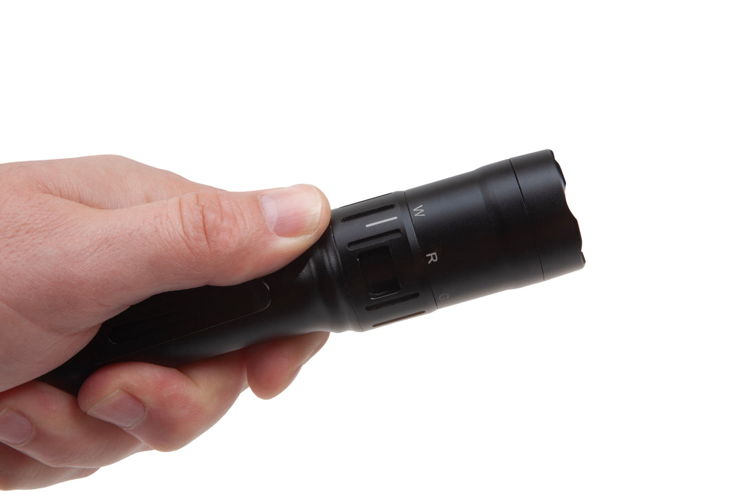 USB-568XL: BARRAGE™ USB Tactical Flashlight with Red and Green Floodlight - Black